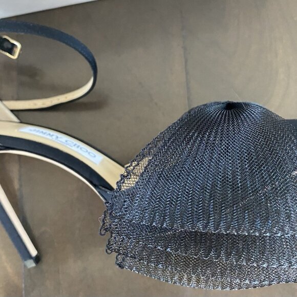 Jimmy Choo Averly Black Heels Asymmetric Fascinator Bows - Picture 8 of 16